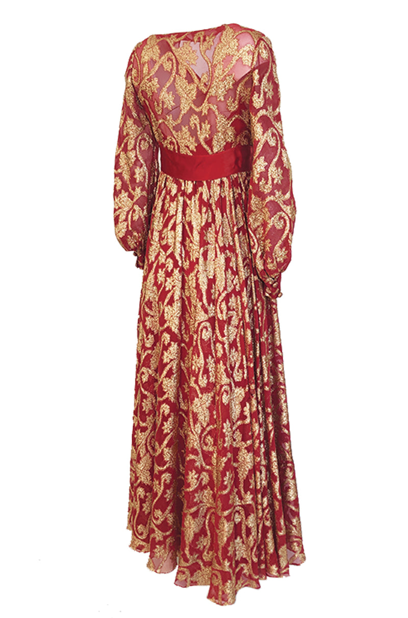 1960s Christian Dior By Marc Bohan Red & Gold Lamé Metallic Dress