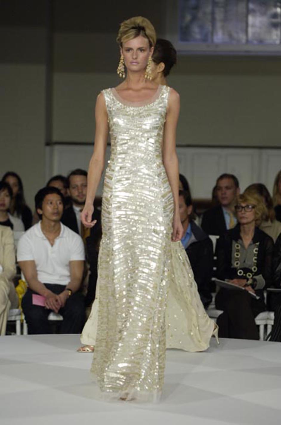 Resort 2008 Oscar de la Renta Runway Muted Gold Paillette & Beaded Dre ...