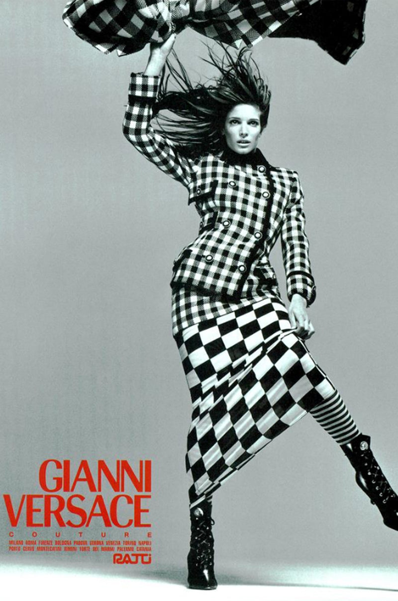 Rare Fall 1995 Gianni Versace Runway & Ad Campaign Black & White Check ...
