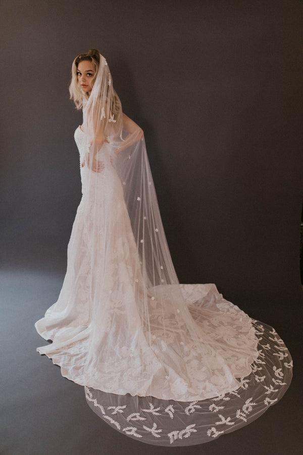 Lunss Champagne Cathedral Length Veil Two-Tier Drop Veil