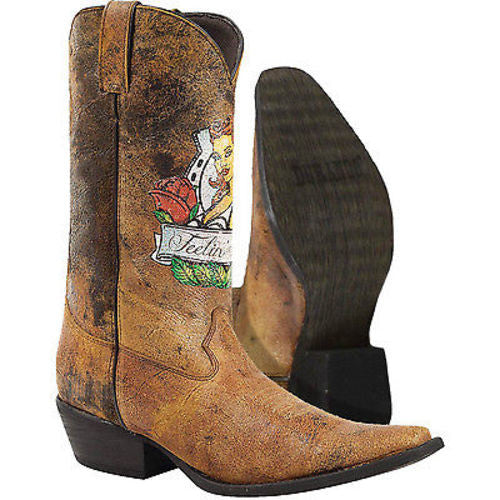 Durango DB008 Pin Up Gambler Antiqued Brown Leather Western Snip Toe Boot