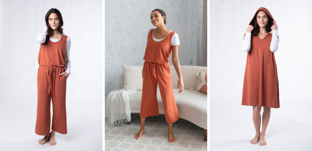 Featuring Terrera's bamboo women's clothing in an earthy brown, terracotta Brick colour.