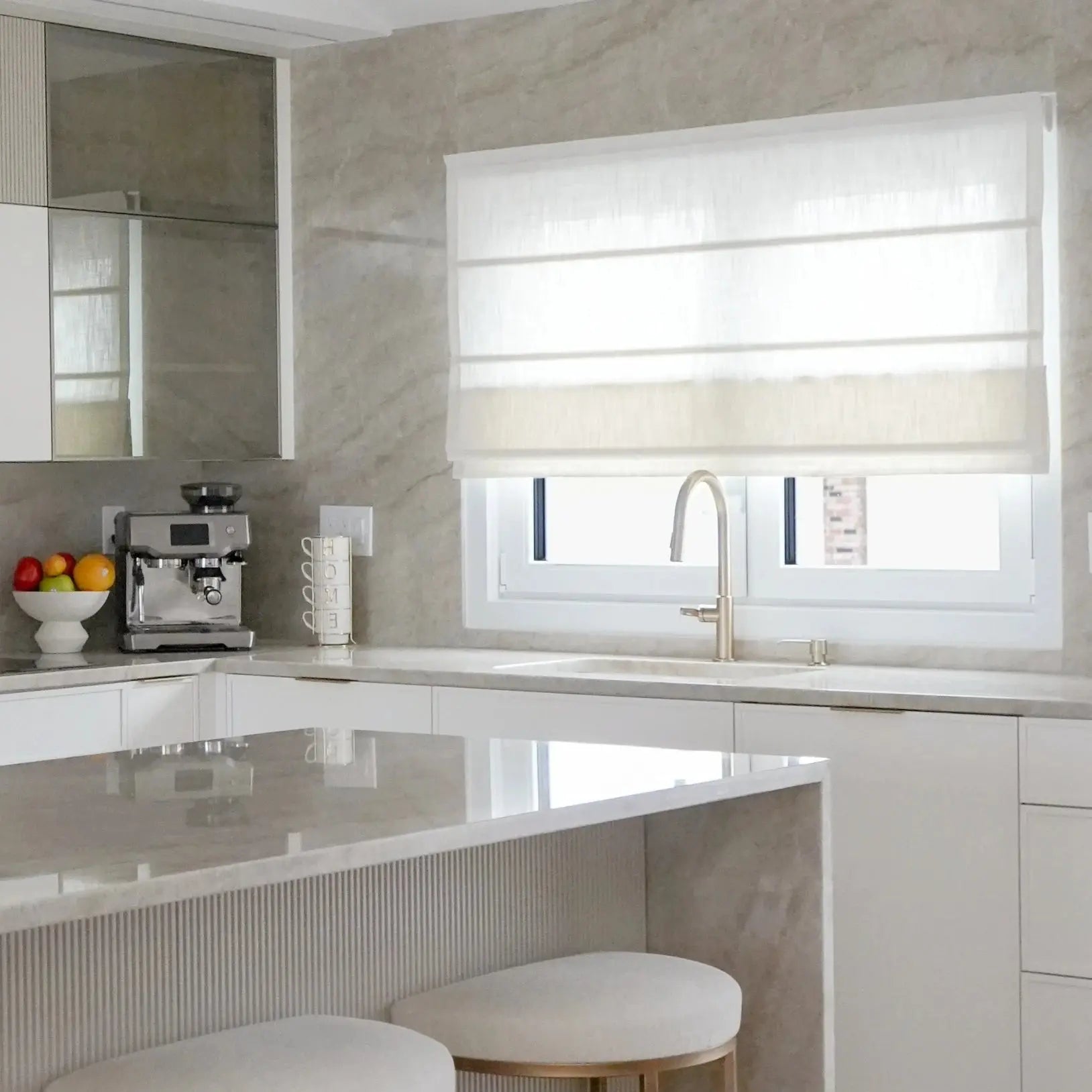 Liz Linen Roman Shades for Windows with Loop Cord Lift Design