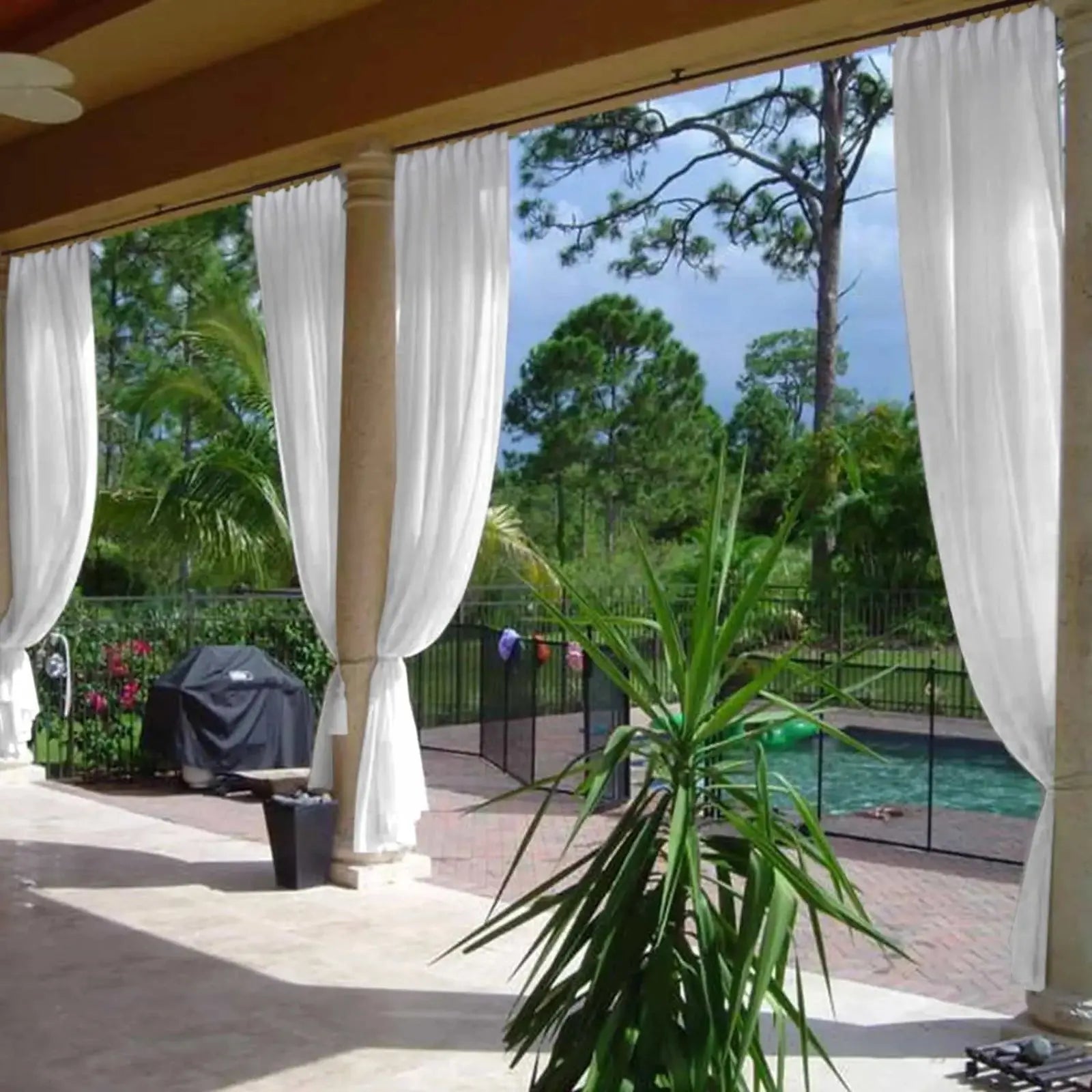 Pleated Solid Voile Sheer Curtain in Scandina Style