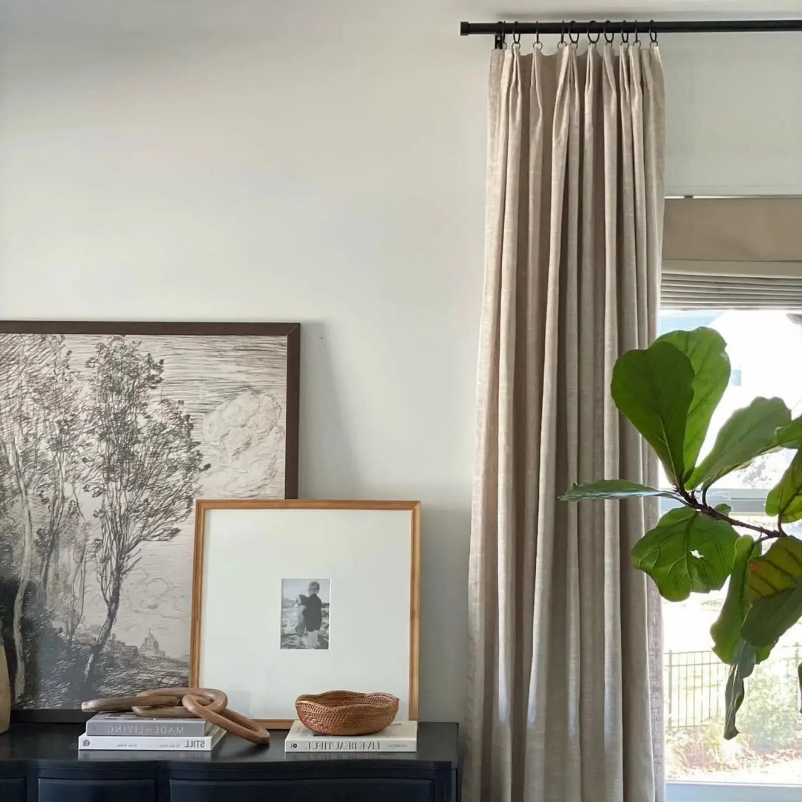 Luxurious Pleated Curtain in Linen Cotton Blend by Jawara