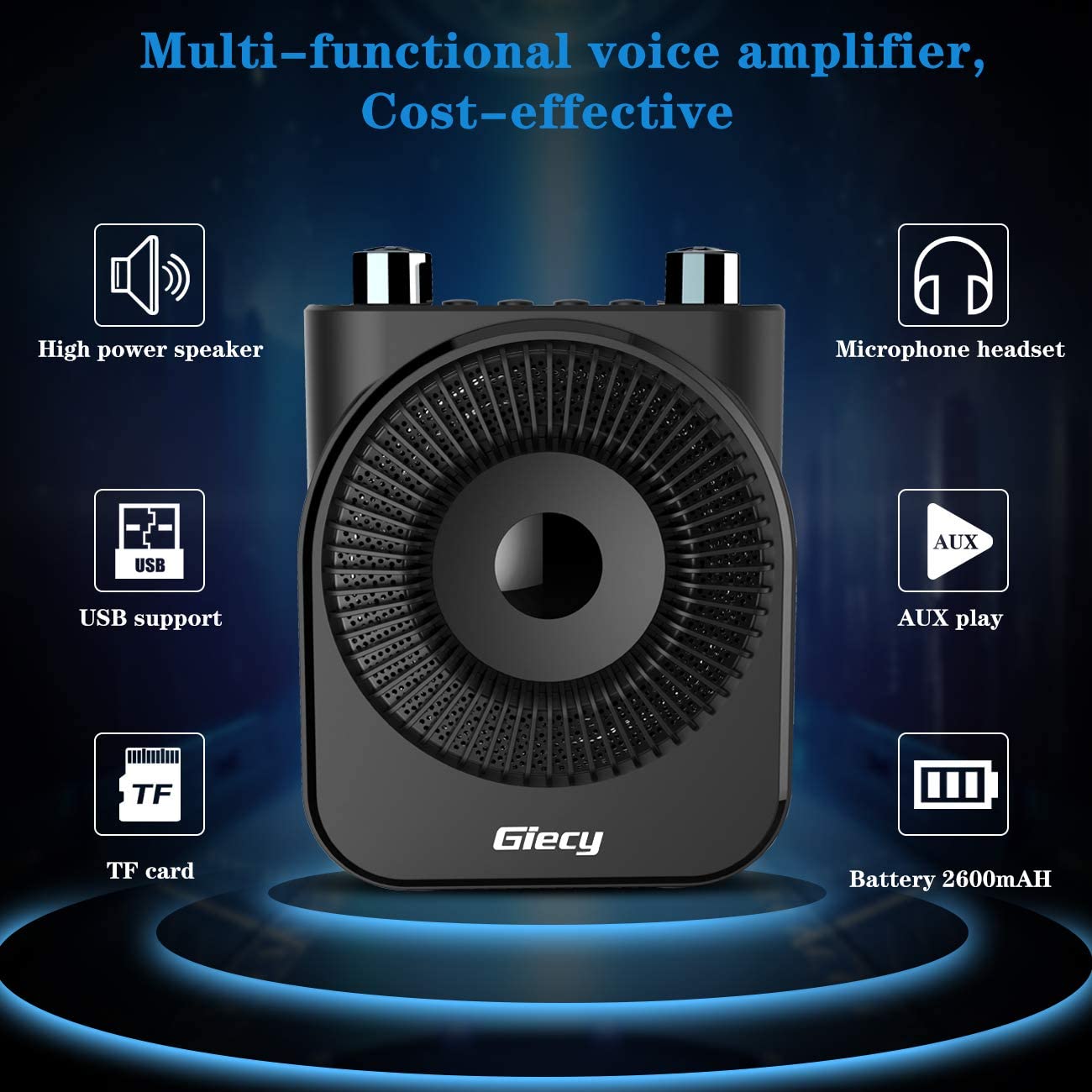 Giecy Amplificateur voix portable avec microphone casque 30W Batterie  rechargeable 2800mAh Système de sonorisation amplificateur de voix puissant  pour enseignants, guides, entraîneurs, présentateurs, Public Address, Top  Prix