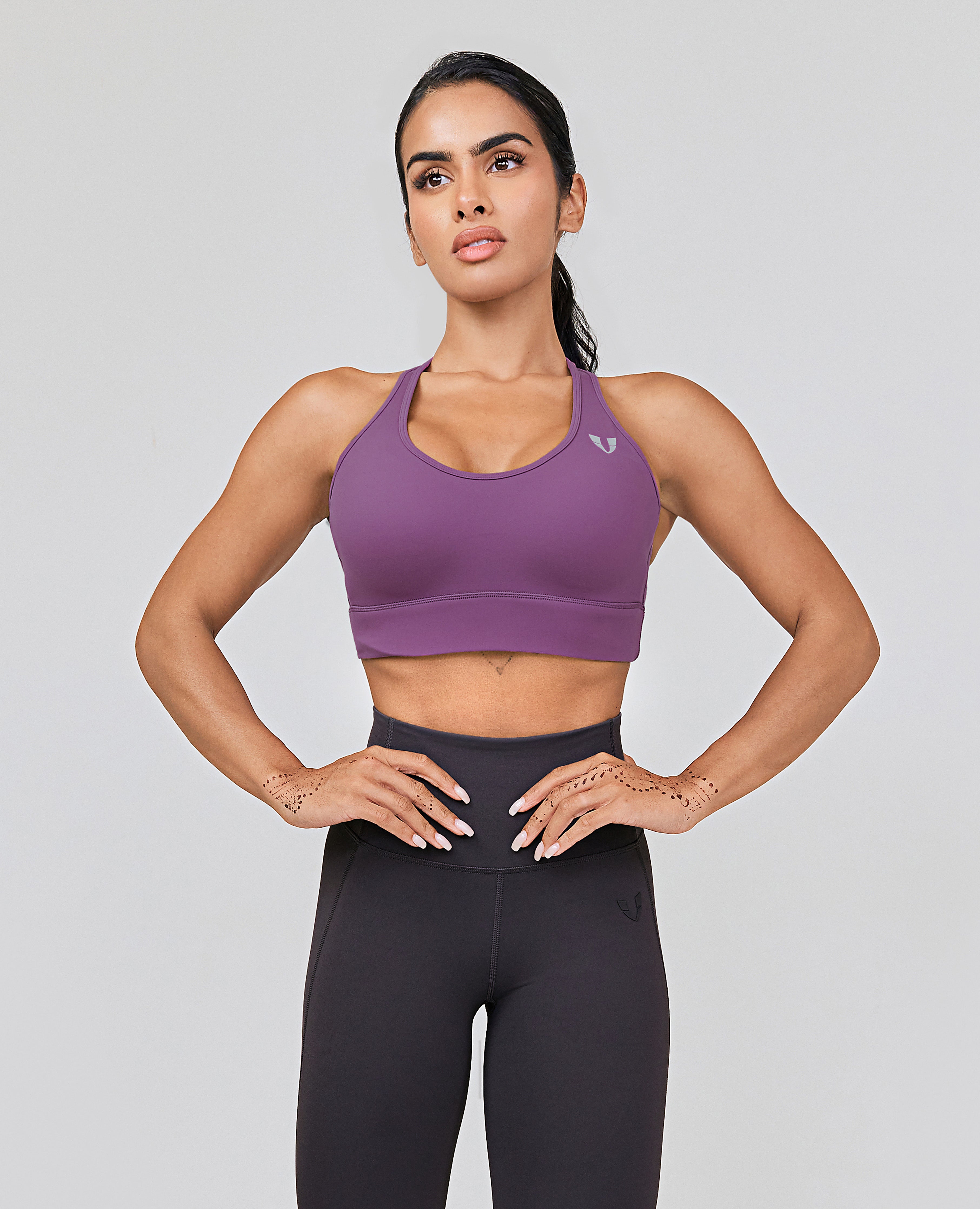 Zip Front Sports Bra - Denim Black