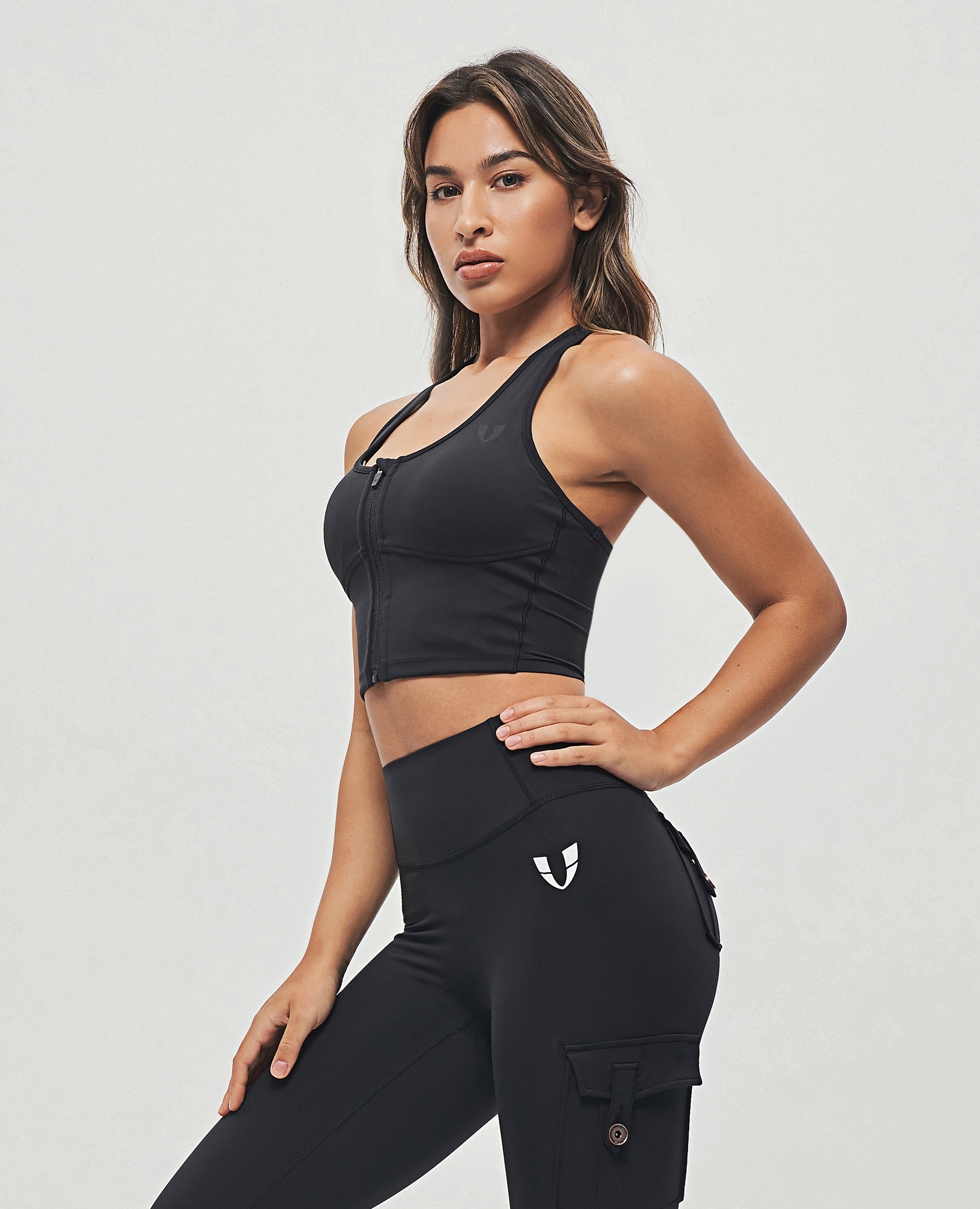 Zip Front Sports Bra Denim Black