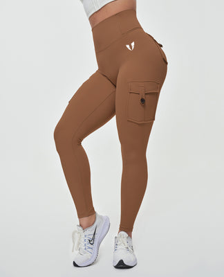 High Waisted Cargo Leggings - Brown, FIRM ABS