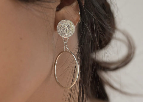 Wild Fawn Jewellery recycled solid sterling silver dainty ancient greek medusa inspired drop hoop earrings 