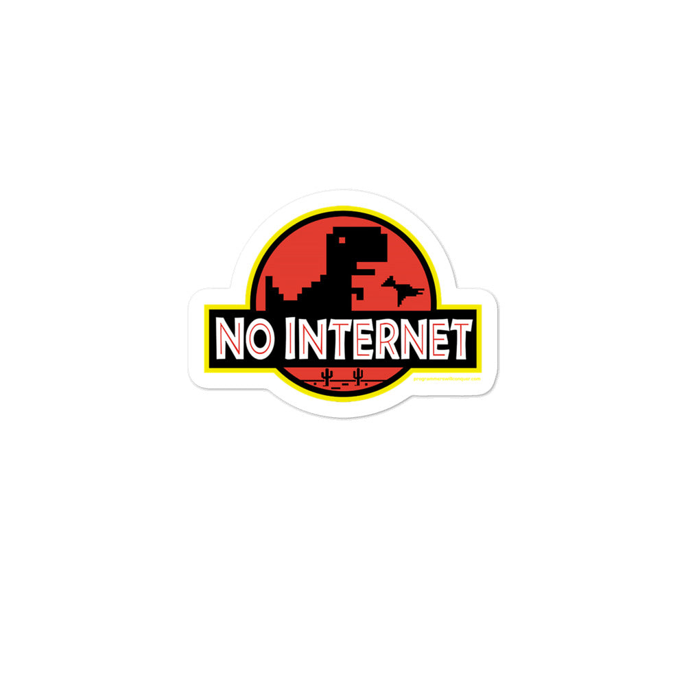 trek de wol over de ogen bladerdeeg waterbestendig No internet t-rex sticker – Programmers Will Conquer
