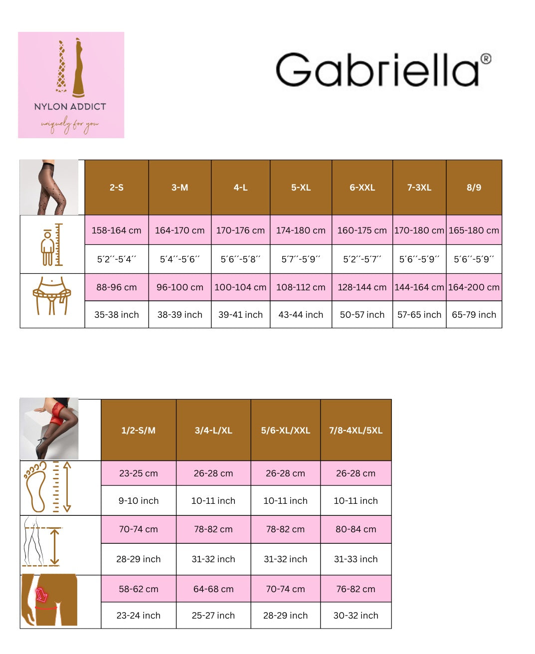 Gabriella Size Chart Nylon Addict