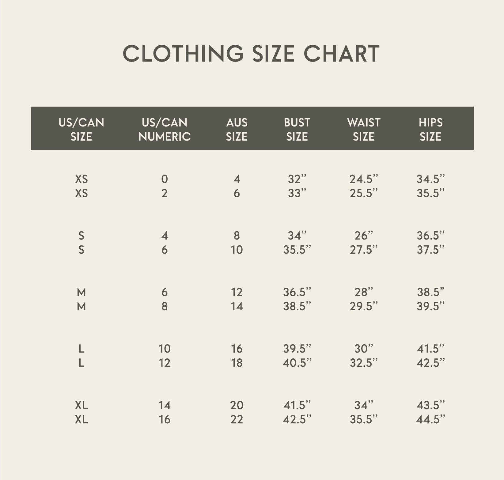 Size Chart – Thread & Supply