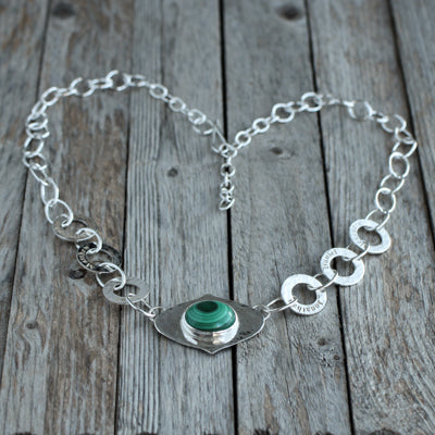 Malachite chain necklace commission by Aimi Cairns Jewellery