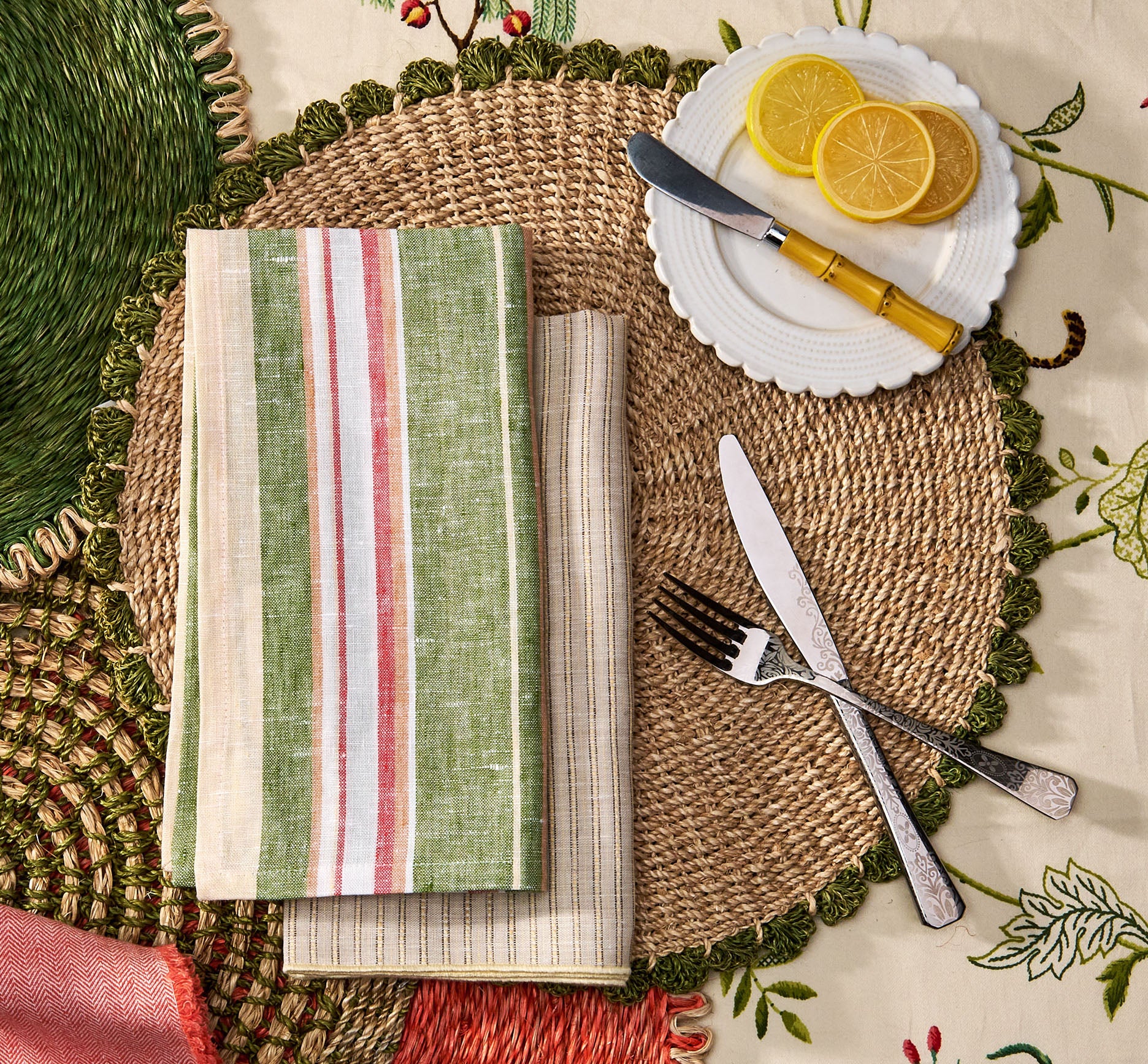 Hampton Stripe Napkin - Grass