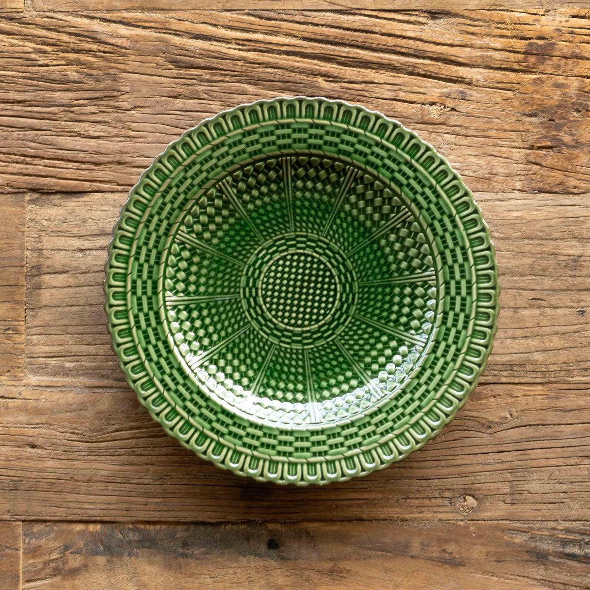 Green Glazed Basketweave Plate, 9"