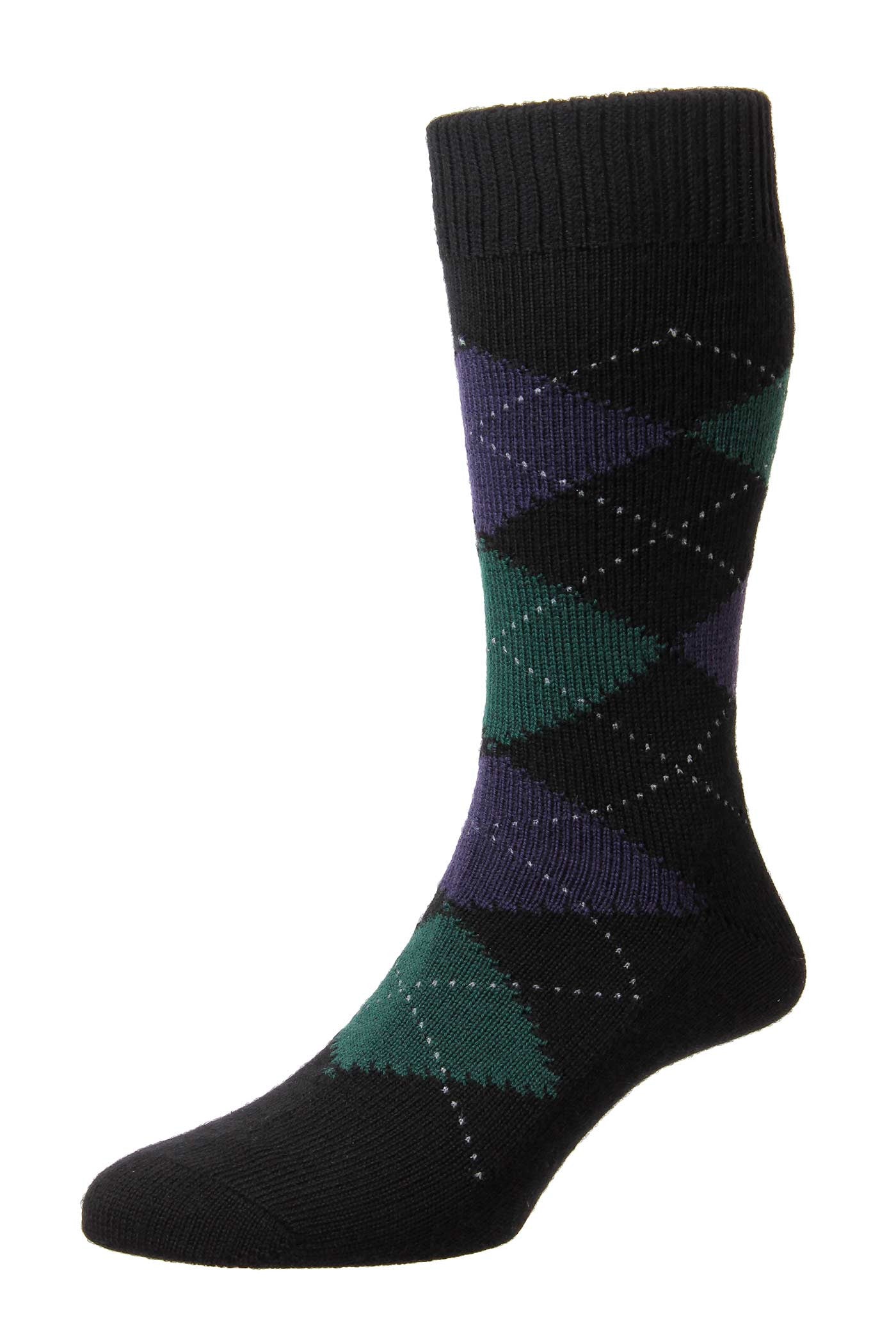 Teal/Purple Argyle Over Black Socks