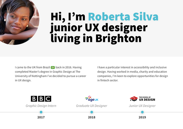 An intro page of a UX designer's portfolio