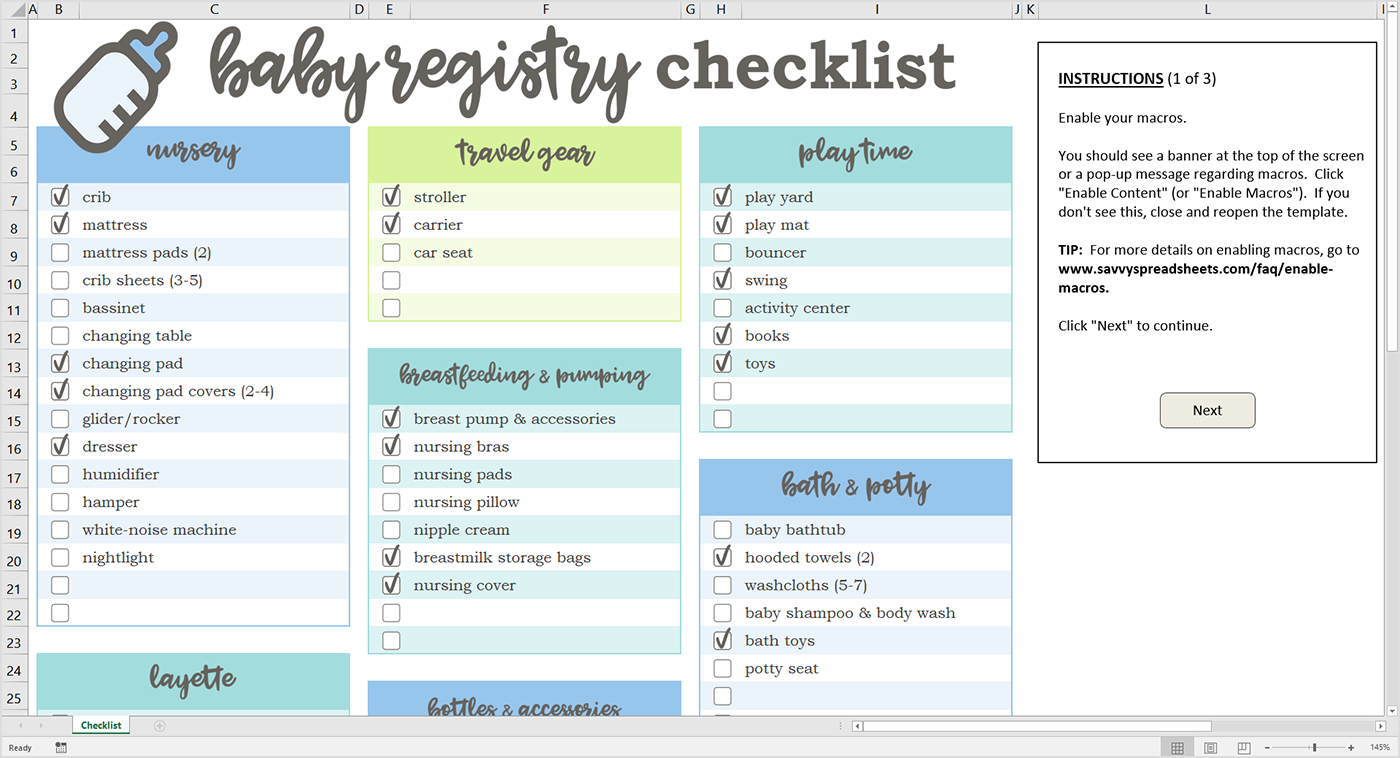 Baby Registry Checklist Excel Template Savvy Spreadsheets