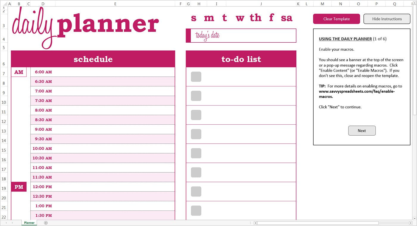 daily task planner excel