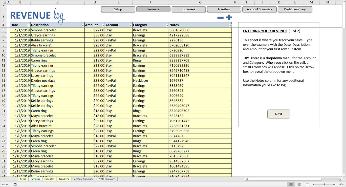 Revenue Spreadsheet Template / Microsoft Excel - Creating ...