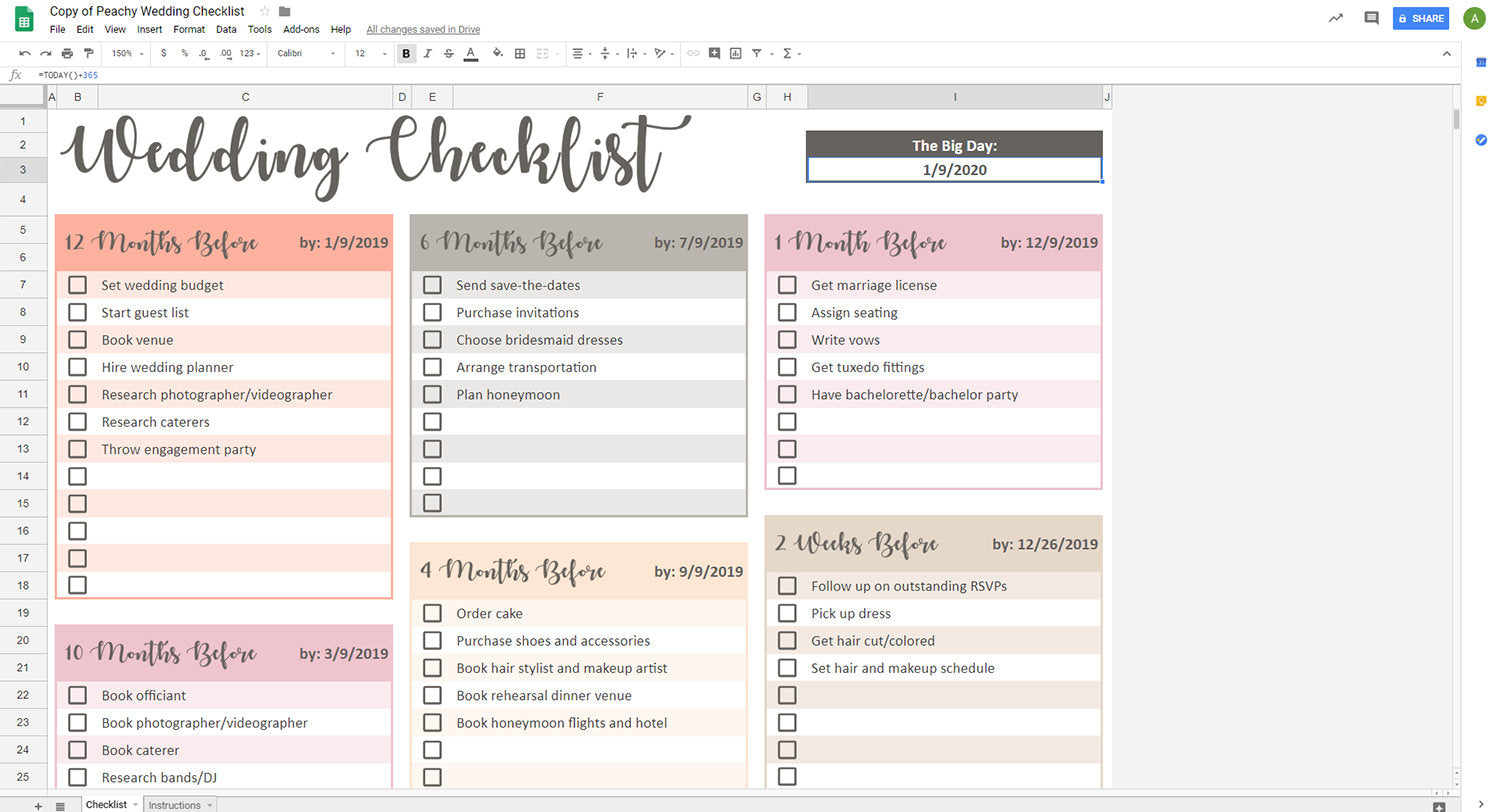 Peachy Wedding Checklist - Google Sheets Template – Savvy Spreadsheets