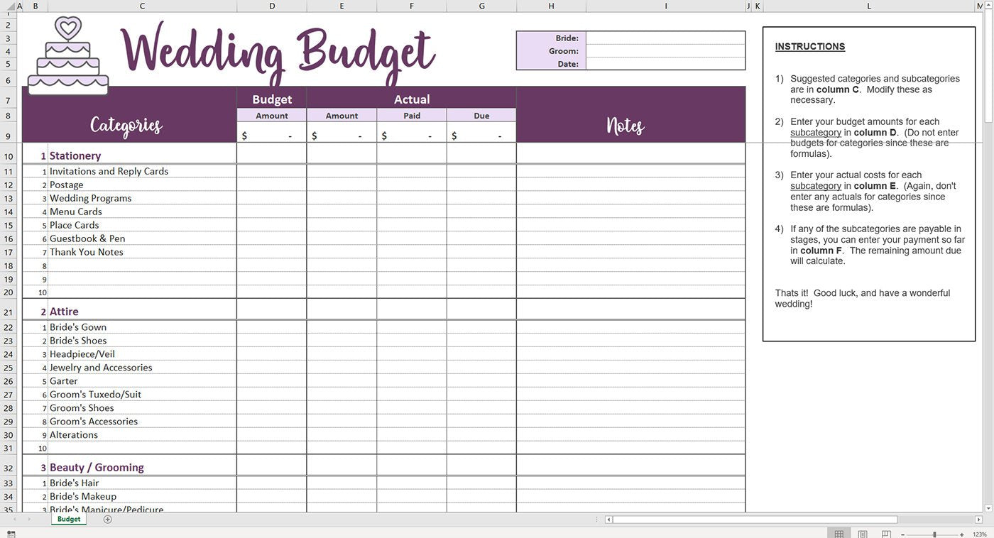 wedding budget planner template excel