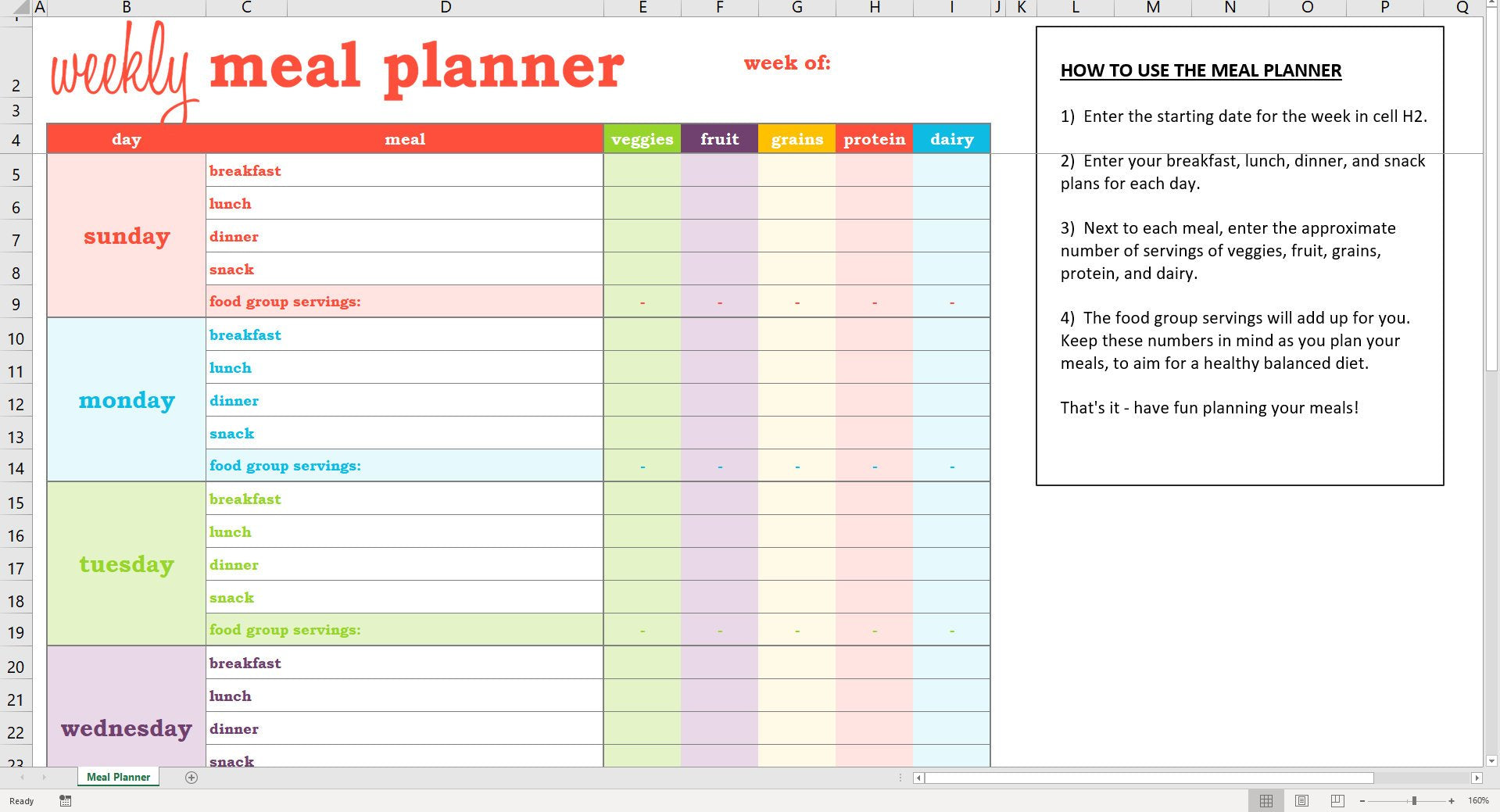 meal planner template free