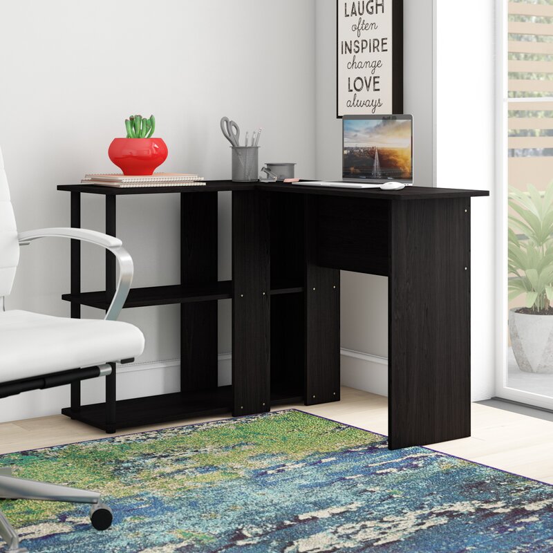L Shaped Computer Office Desk With Hutch Wood Shelves Large