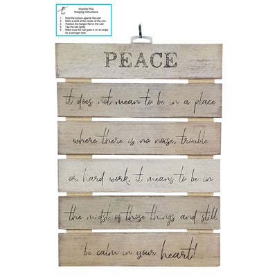Imprints Plus Peace is Inspirational Reclaimed Wood Sign, 12” x 16.25” Rustic Wall Decor Plaque with Hangers Bundle 12600019
