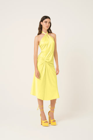 Serena Yellow Satin Halter Neck Dress