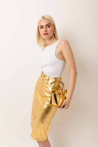 Lupe Gold Metallic Midi Skirt