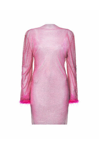 Ida Pink Net Mesh Rhinestone Mini Dress