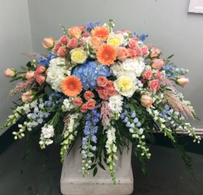 Peach Floral Standing Cross  Bloom Funeral Flowers Chicago – Bloom Funeral  & Sympathy Flowers Dallas