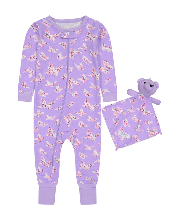 Sleep On It Babies' Pajamas & Crew Sock Set In Purple Multi