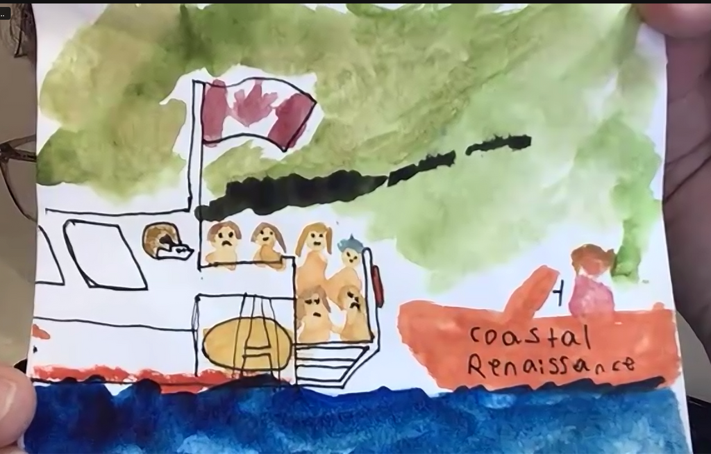 Drawing depicting fire on boat