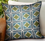 Shamrock Gem Blue, Green Geometric Luxury Outdoor/Indoor Throw Pillow