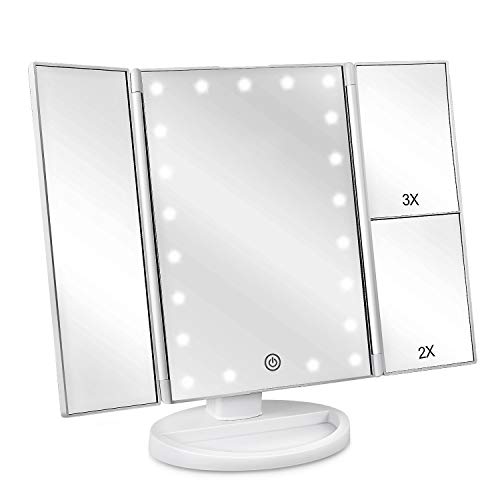 De Weisn Tri Fold Lighted Vanity Makeup Mirror With 21 Led Lights Tou Ninthavenue Canada