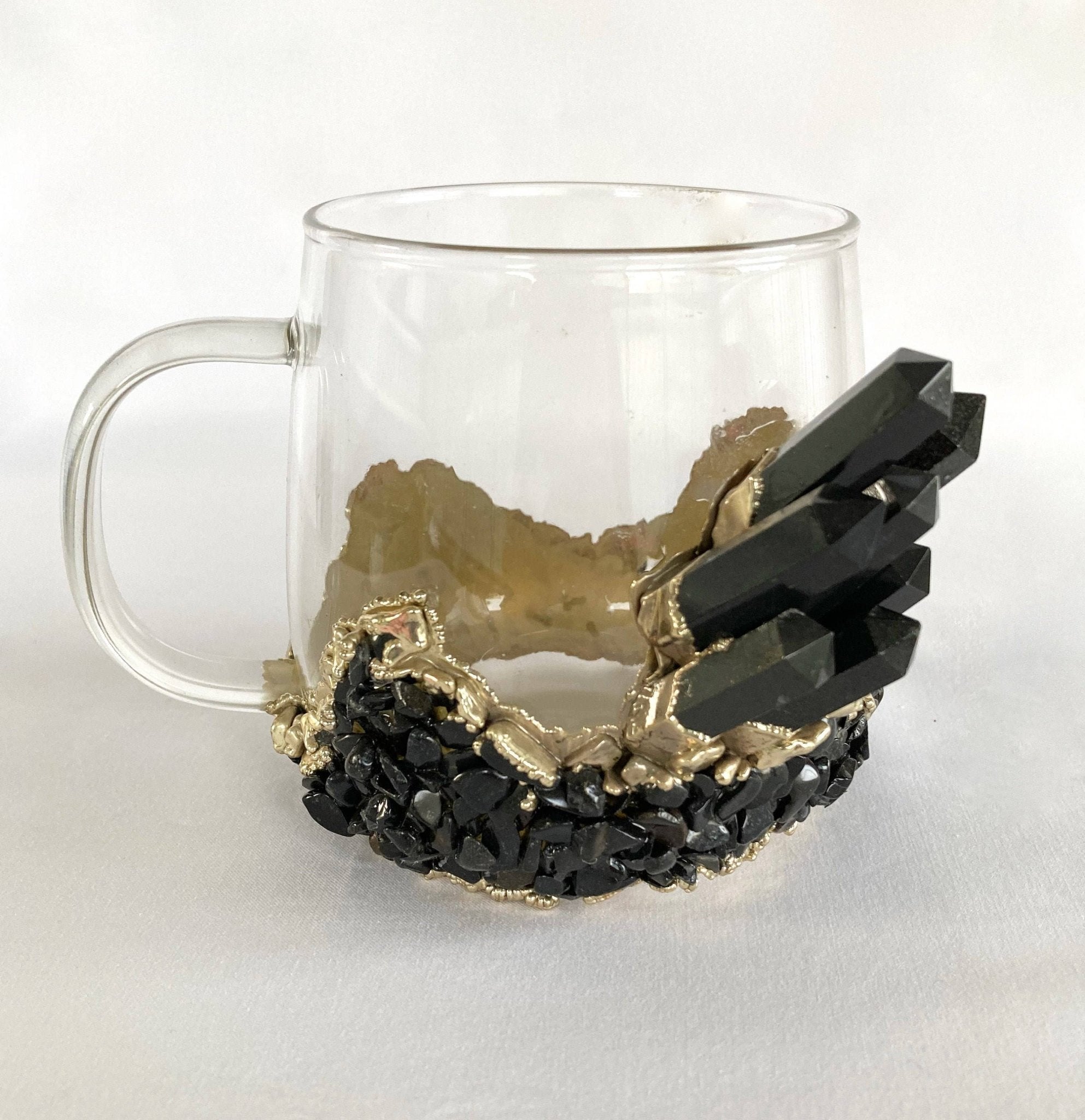 Crystal Glass Tea/Coffee Mug | Rose Quartz | 11oz | Gold Finish