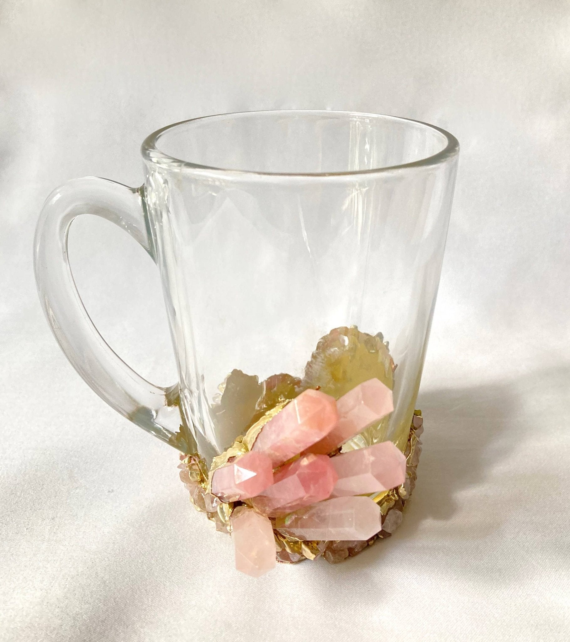 Pink Marble Effect Crystal Mug, Gold Plated