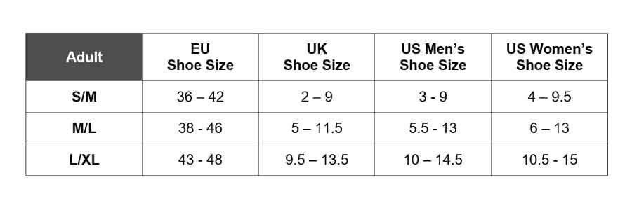 Sock Shoe Size Chart