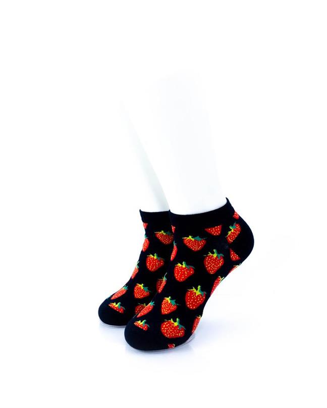 cooldesocks strawberries in black ankle socks front view image