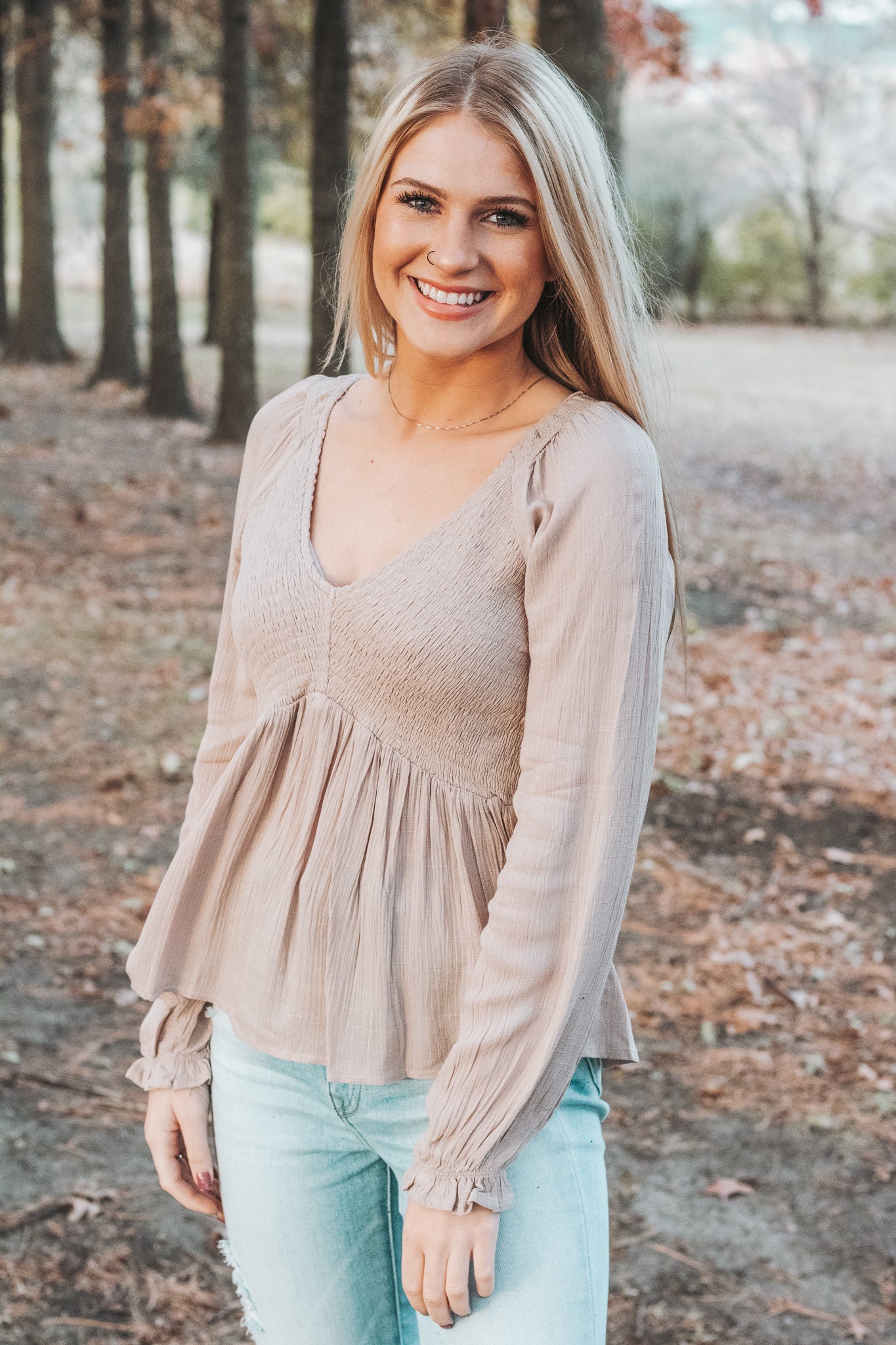 smocked blouse top