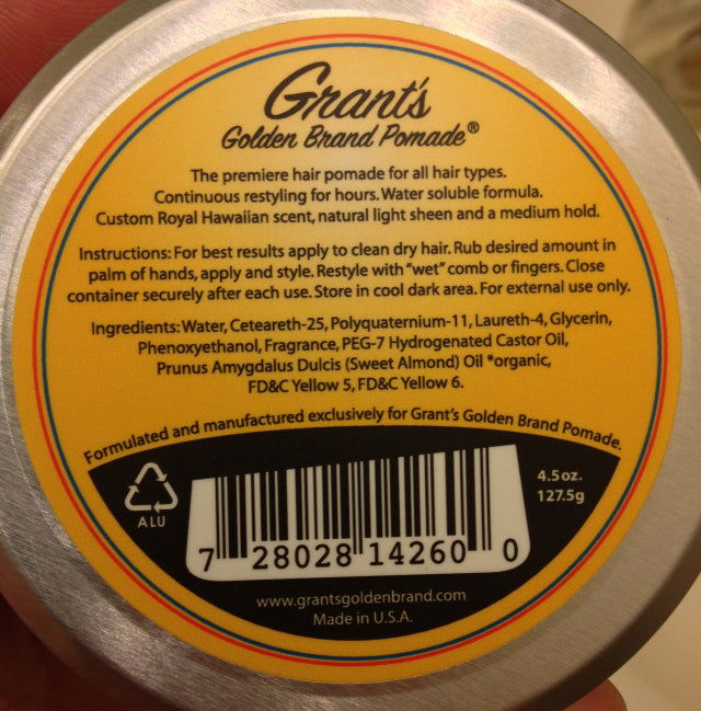 Grant's Golden Brand Pomade Medium Blend bottom label