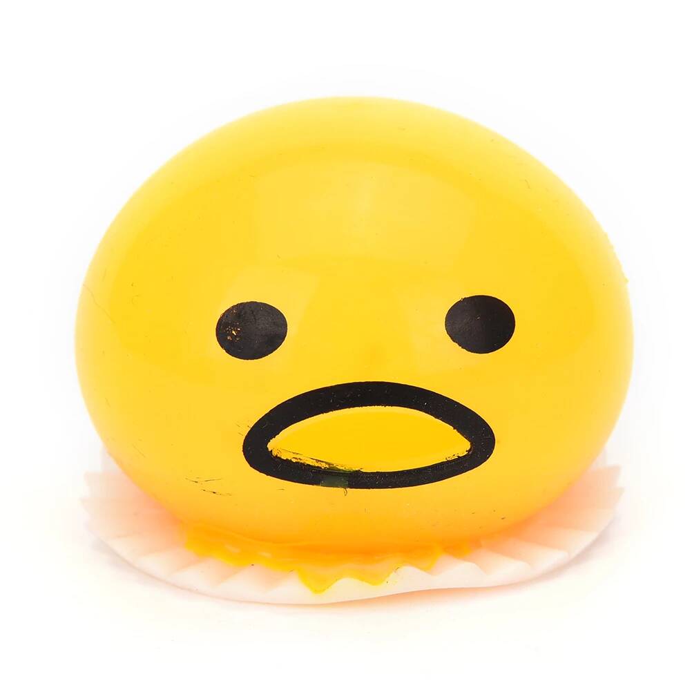 squishy puking egg yolk stress ball with yellow goop