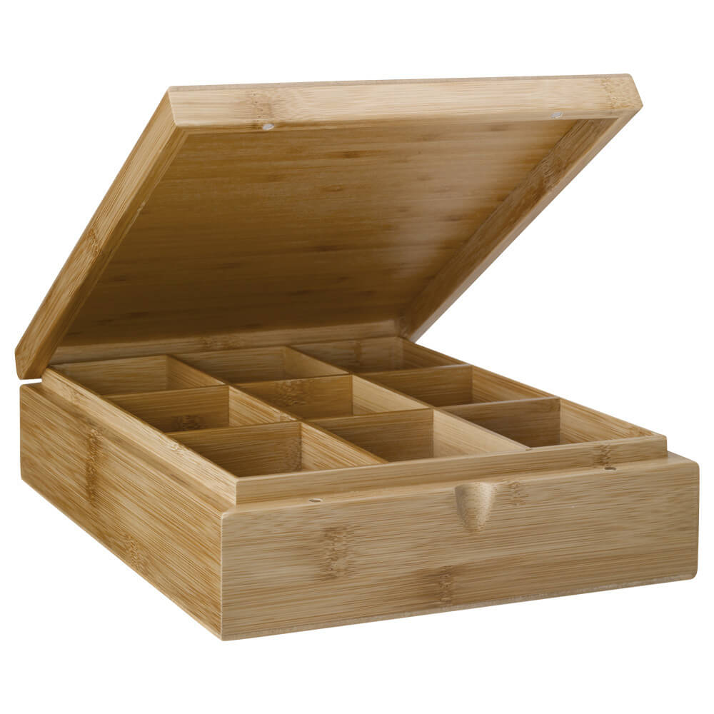 Teebeutel Kiste 9 Fächer offen#box_bambus-natur