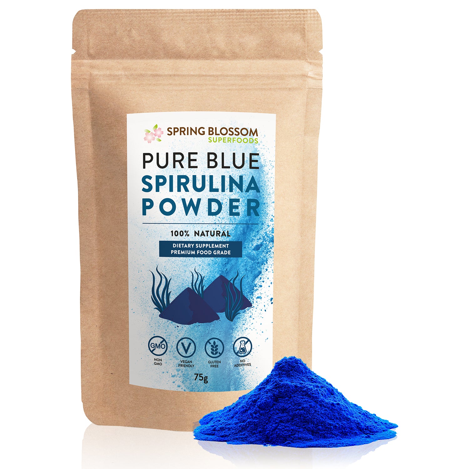 75g Pure Blue Spirulina Powder Phycocyanin Spring Blossom Superfoods 4348