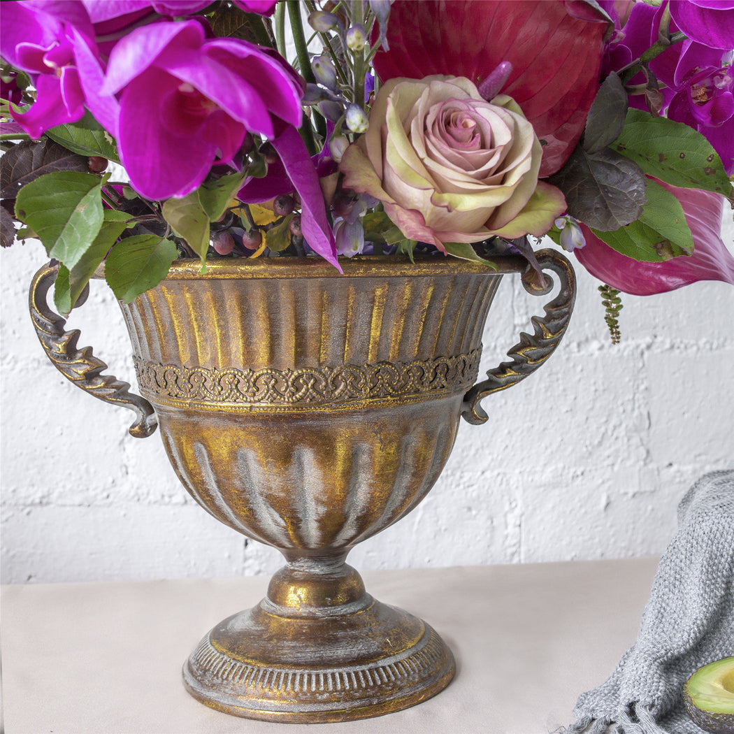 Vintage Gold Rustic French Style Metal Urn Planter Pot for Floral