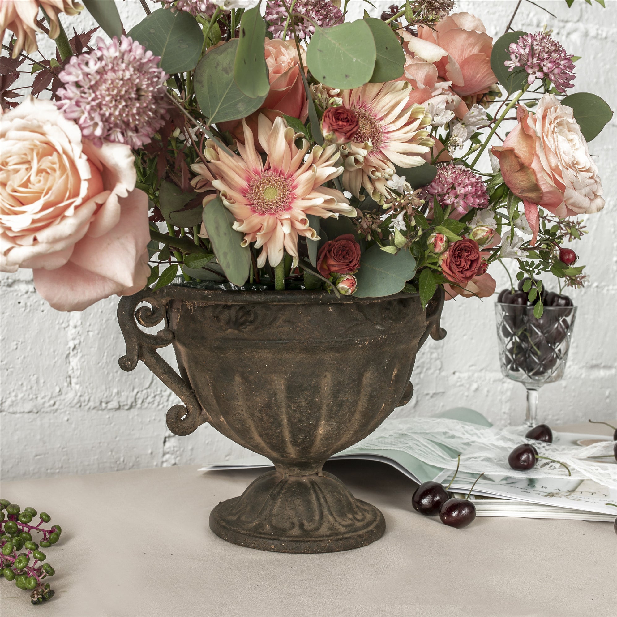 Metal Vintage Rustic French Urn Planter Flower Pot High bowl Shape for