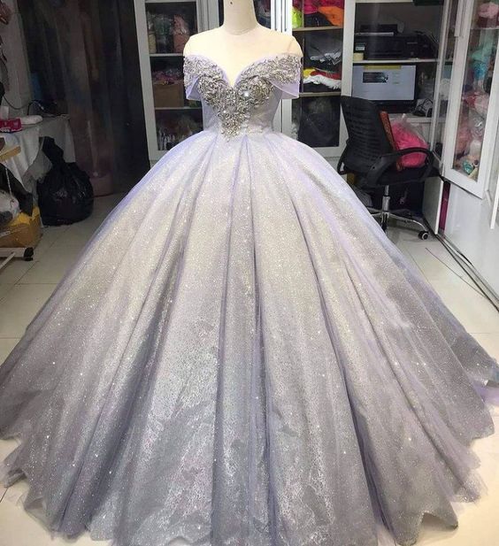 Silver Wedding Dresses Ball Gown Prom Dresses Fg2444 Formalgowns 7495